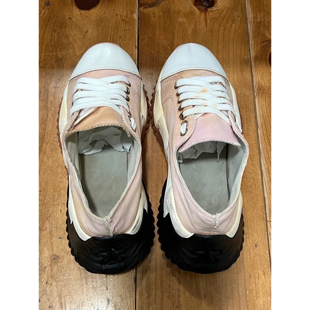 Canvas Fashion Chunky Platform Wavy Lug Sole Sneakers Pink Peach Low Top